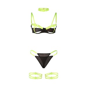 SUBBLIME - 955274 ENSEMBLE SOUTIEN-GORGE AVEC COLLIER ET DÉTAILS DE JAMBES VERT FLUORESCENT S-M