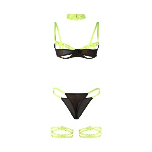 SUBBLIME - 955281 ENSEMBLE SOUTIEN-GORGE AVEC COLLIER ET DÉTAILS DE JAMBES VERT FLUORESCENT L-XL