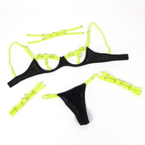 SUBBLIME - 955281 ENSEMBLE SOUTIEN-GORGE AVEC COLLIER ET DÉTAILS DE JAMBES VERT FLUORESCENT L-XL