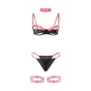 SUBBLIME - 955298 ENSEMBLE SOUTIEN-GORGE AVEC COLLIER ET DÉTAILS DE JAMBES ROSE FLUORESCENT S-M