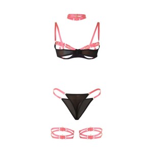 SUBBLIME - 955298 ENSEMBLE SOUTIEN-GORGE AVEC COLLIER ET DÉTAILS DE JAMBES ROSE FLUORESCENT S-M