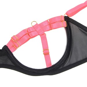 SUBBLIME - 955304 ENSEMBLE SOUTIEN-GORGE AVEC COLLIER ET DÉTAILS DE JAMBES ROSE FLUORESCENT L-XL