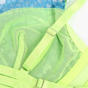 SUBBLIME - 955311 ENSEMBLE SOUTIEN-GORGE AVEC LIGNES DENTELLE ET JARRETELLE VERT ET BLEU S-M
