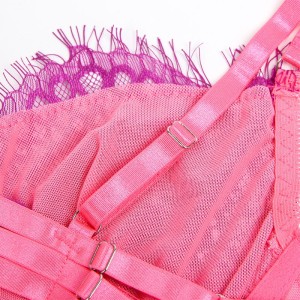 SUBBLIME - 955359 ENSEMBLE SOUTIEN-GORGE AVEC DENTELLE ET LIENS JARRETELLES ROSE ET VIOLET S-M