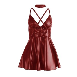 SUBBLIME - 955403 ROBE À BRETELLES EN CUIR BORDEAUX L-XL