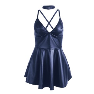 SUBBLIME - 955410 ROBE À BRETELLES EN CUIR BLEU S-M