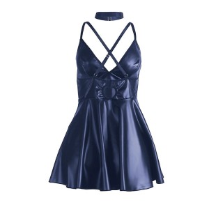 SUBBLIME - 955410 ROBE À BRETELLES EN CUIR BLEU S-M