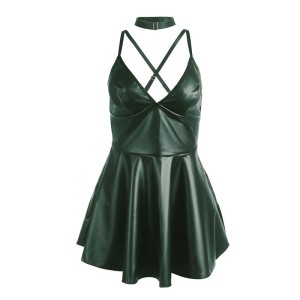 SUBBLIME - 955434 ROBE À BRETELLES EN CUIR VERT S-M