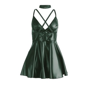 SUBBLIME - 955434 ROBE À BRETELLES EN CUIR VERT S-M