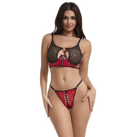 SUBBLIME - 955533 ENSEMBLE SOUTIEN-GORGE À FERMETURE ÉCLAIR EN CUIR VERNI ROUGE S-M