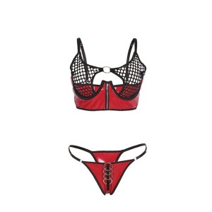 SUBBLIME - 955533 ENSEMBLE SOUTIEN-GORGE À FERMETURE ÉCLAIR EN CUIR VERNI ROUGE S-M