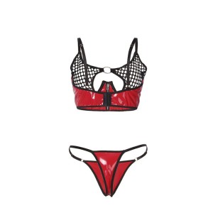 SUBBLIME - 955533 ENSEMBLE SOUTIEN-GORGE À FERMETURE ÉCLAIR EN CUIR VERNI ROUGE S-M