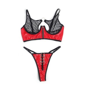 SUBBLIME - 955533 ENSEMBLE SOUTIEN-GORGE À FERMETURE ÉCLAIR EN CUIR VERNI ROUGE S-M