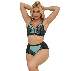 SUBBLIME - 955557 ENSEMBLE SOUTIEN-GORGE EN CUIR VERNI VERT AVEC FERMETURE ÉCLAIR S-M