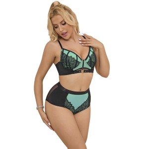 SUBBLIME - 955557 ENSEMBLE SOUTIEN-GORGE EN CUIR VERNI VERT AVEC FERMETURE ÉCLAIR S-M