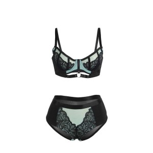 SUBBLIME - 955557 ENSEMBLE SOUTIEN-GORGE EN CUIR VERNI VERT AVEC FERMETURE ÉCLAIR S-M