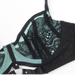SUBBLIME - 955557 ENSEMBLE SOUTIEN-GORGE EN CUIR VERNI VERT AVEC FERMETURE ÉCLAIR S-M