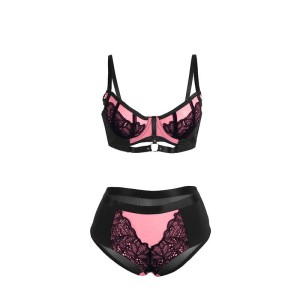 SUBBLIME - 955571 ENSEMBLE SOUTIEN-GORGE EN CUIR VERNI ROSE AVEC FERMETURE ÉCLAIR S-M