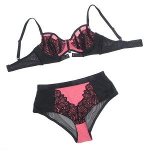 SUBBLIME - 955588 ENSEMBLE SOUTIEN-GORGE EN CUIR VERNI ROSE AVEC FERMETURE ÉCLAIR L-XL