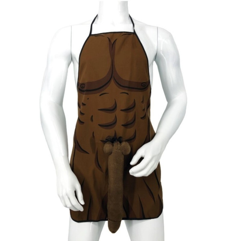 DIABLO PICANTE - TABLIER MUSCLÉ AVEC PÉNIS 3D EN TON MARRON
