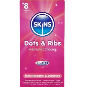 SKINS - PACK DE 8 PRÉSERVATIFS PREMIUM DOTS and RIBS