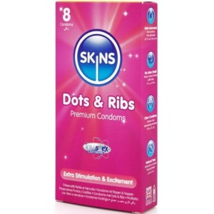 SKINS - PACK DE 8 PRÉSERVATIFS PREMIUM DOTS and RIBS