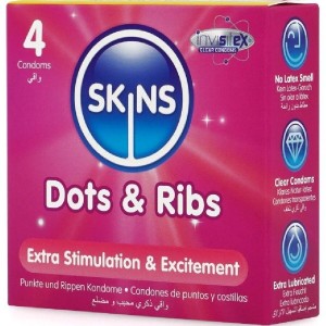 SKINS - PACK DE 4 PRÉSERVATIFS PREMIUM DOTS and RIBS