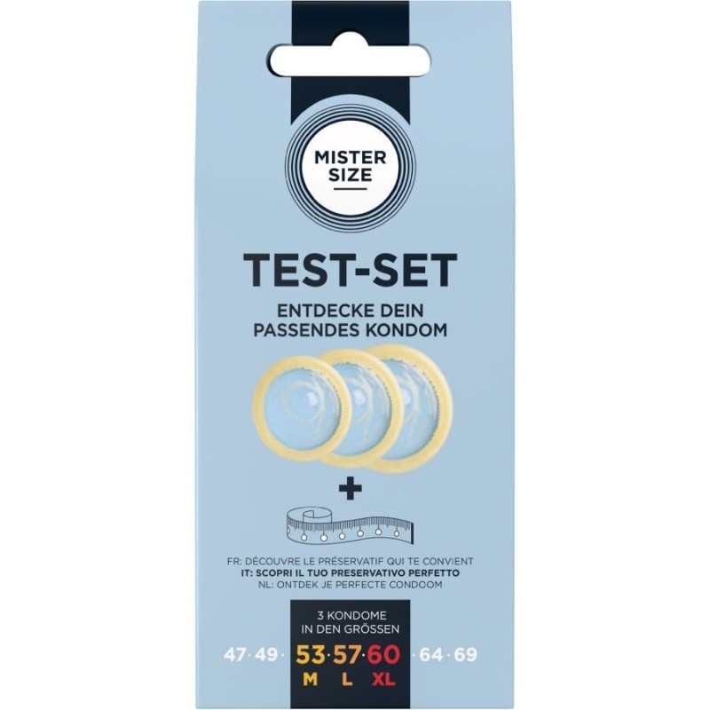 MISTER SIZE - KIT DE TEST: 3 PRÉSERVATIFS DE TAILLES DIFFÉRENTES MÉLANGE À POINTS