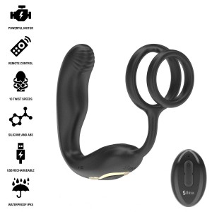 IBIZA - Plug anal rotatif télécommandé WIGGLE avec vibrations périnéales et anneaux rehaussant le pénis