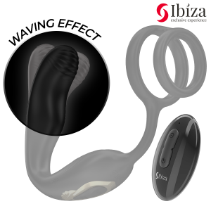 IBIZA - Plug anal rotatif télécommandé WIGGLE avec vibrations périnéales et anneaux rehaussant le pénis