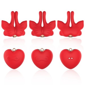 ARMONY - PINCES À TÉTONS MAGNÉTIQUES À VIBRATION FORME PAPILLON ROUGES