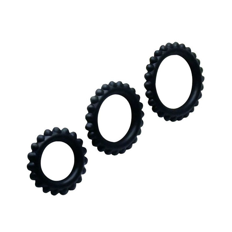 BAILE - TITAN SET 3 PCS COCK RING NOIR 2.8 2.4 1.9 CM