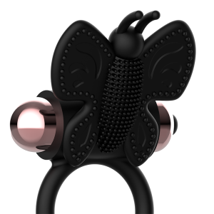 COQUETTE CHIC DESIRE - COCKRING PAPILLON AVEC VIBRATEUR NOIR- OR