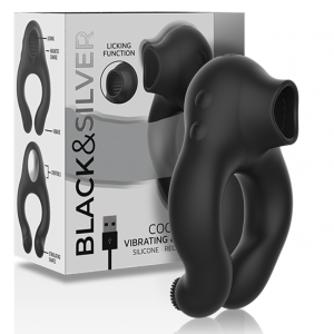 BLACKandSILVER - ANNEAU VIBRATEUR EN SILICONE 3 MOTEURS RECHARGEABLE NOIR