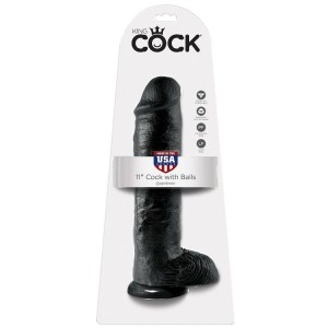 KING COCK - GODE NOIR AVEC BOULES 28 CM
