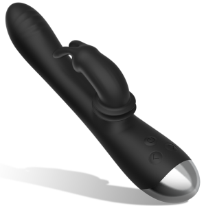 BLACKandSILVER - DJ. STIMULATEUR DE LAPIN RECHARGEABLE EN SILICONE ADAM NOIR