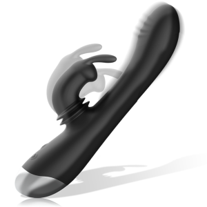 BLACKandSILVER - DJ. STIMULATEUR DE LAPIN RECHARGEABLE EN SILICONE ADAM NOIR