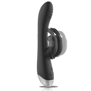 BLACKandSILVER - DJ. STIMULATEUR DE LAPIN RECHARGEABLE EN SILICONE ADAM NOIR
