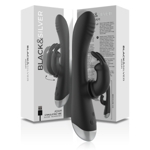 BLACKandSILVER - DJ. STIMULATEUR DE LAPIN RECHARGEABLE EN SILICONE ADAM NOIR