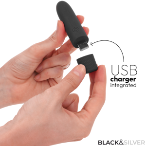 BLACK and SILVER - GERI BULLET VIBRANT RECHARGEABLE USB 8 VIBRATIONS NOIR 10 X 2,2 CM
