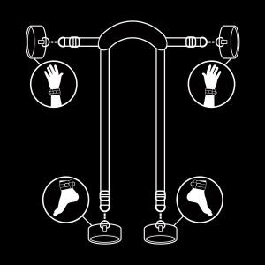 FETISH SUBMISSIVE - POSITION MAÎTRE AVEC 4 MENOTTES DOUBLÉES DE NOPRÈNE