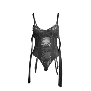 SUBBLIME - 955496 BODY EN DENTELLE AVEC NŒUDS ET JARRETELLES NOIR S-M