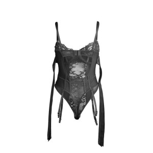 SUBBLIME - 955496 BODY EN DENTELLE AVEC NŒUDS ET JARRETELLES NOIR S-M