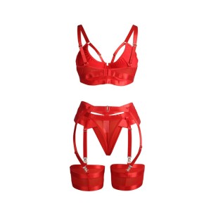 SUBBLIME - 955267 ENSEMBLE SOUTIEN-GORGE BONDAGE ROUGE AVEC JARRETELLE L-XL