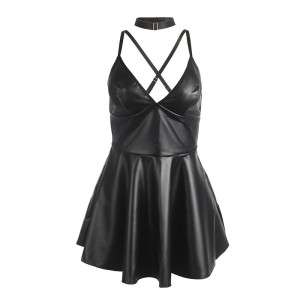 SUBBLIME - 955373 ROBE À BRETELLES EN CUIR NOIR S-M