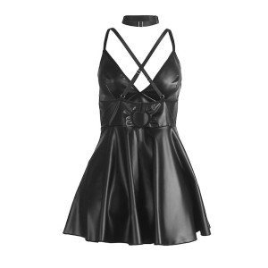 SUBBLIME - 955373 ROBE À BRETELLES EN CUIR NOIR S-M