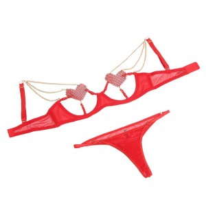 SUBBLIME - 955526 ENSEMBLE SOUTIEN-GORGE AVEC CHAÎNES ET COEUR EN MAILLE ROUGE L-XL