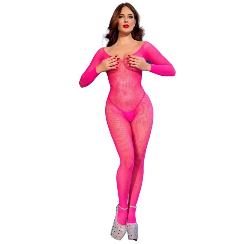 CHILIROSE - CR 4894 BODYSTOCKING EN RÉSEILLE ROSE NÉON S-M