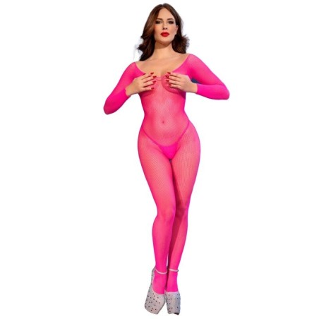 CHILIROSE - CR 4894 BODYSTOCKING EN RÉSEILLE ROSE NÉON S-M