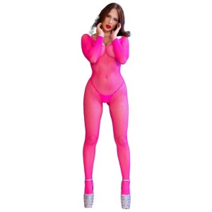 CHILIROSE - CR 4894 BODYSTOCKING EN RÉSEILLE ROSE NÉON S-M
